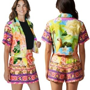 Artecor Brazilian Amazon Vibrant Tropical Set Blazer Skort Unique Design M NWOT